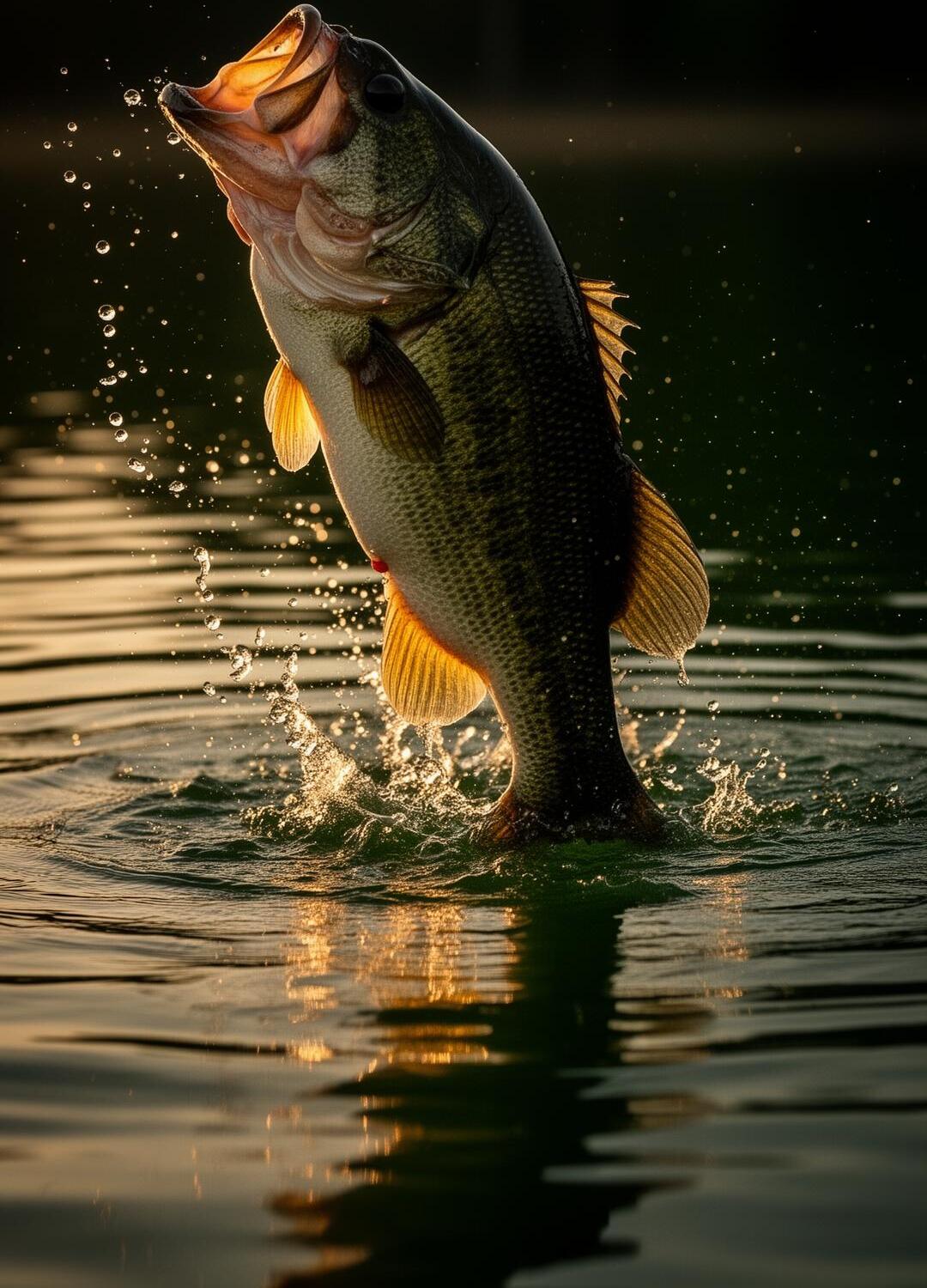 Largemouth bass leaping at golden hour on Lake Sam Rayburn